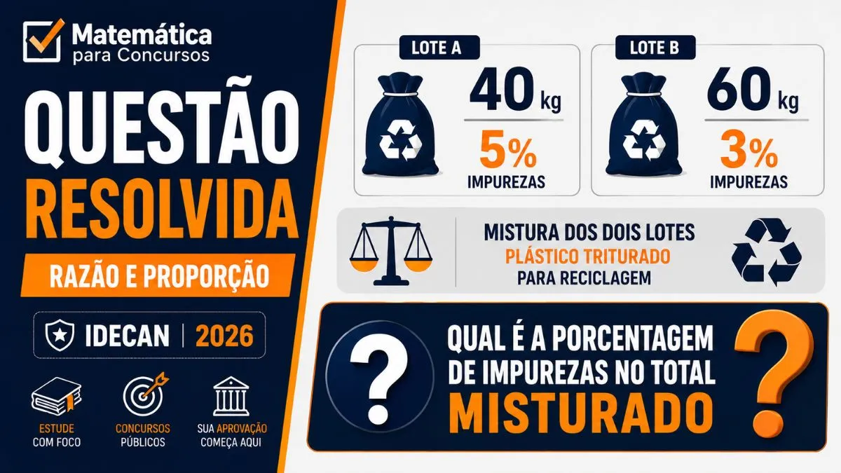 Questão Resolvida: Razão e Proporção com Porcentagem de Impurezas — IDECAN (2026)