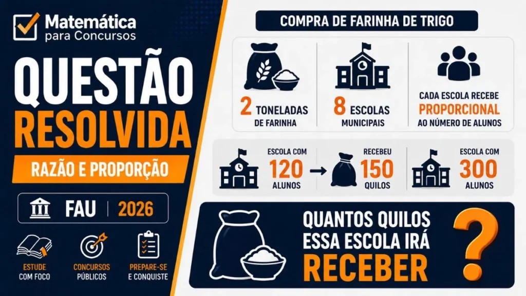 Questão Resolvida Razão e Proporção na Divisão de Mantimentos — Banca FAU (2026)