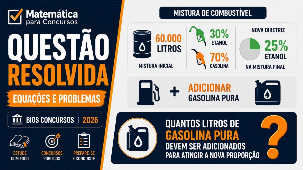 Questão Resolvida: Porcentagem e Misturas — Banca Bios Concursos 2026